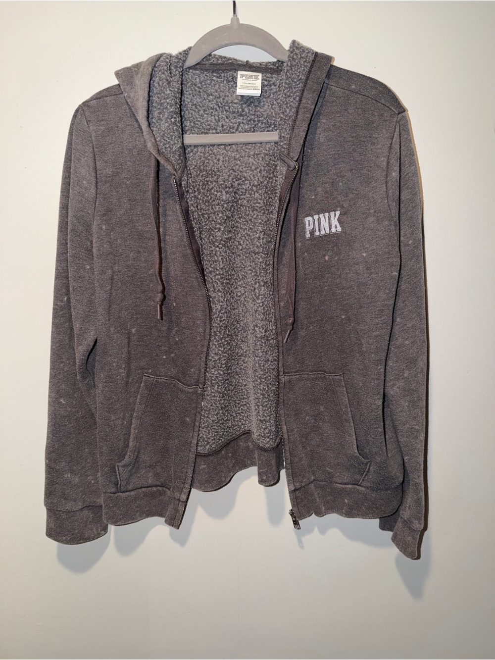 PINK Victoria's Secret Gray Sherpa Zip Hoodie